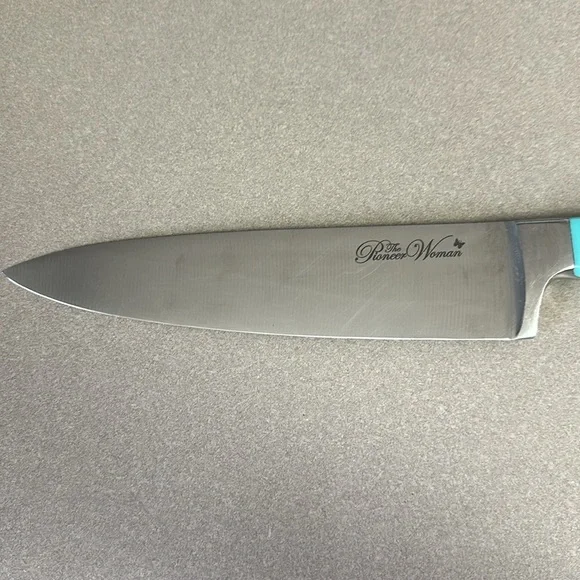Pioneer Woman 8 in knife with Turquoise handle in good used condition - Picture 7 of 11